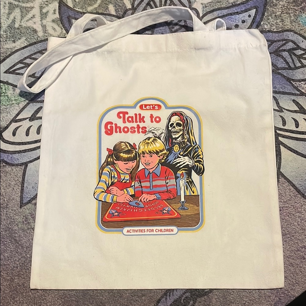 White Tote Bag with Retro Ghost Design